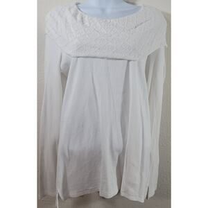 Rafaella White Ribbed Layered Textured Round Collar Large Lightweight Soft